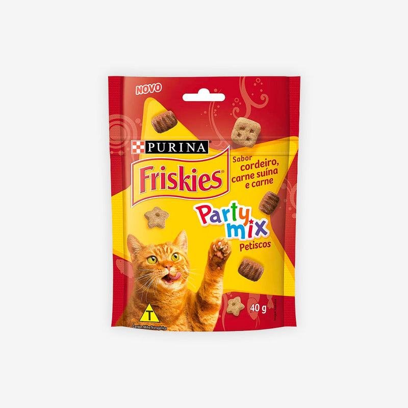 Petisco Friskies Party Mix para Gatos Adultos sabor Cordeiro, Carne Suína e Carne 40g