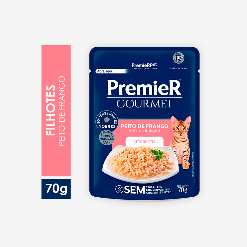 Ração Úmida Premier Gourmet para Gatos Filhotes Sabor Peito de Frango e Arroz Integral 70g